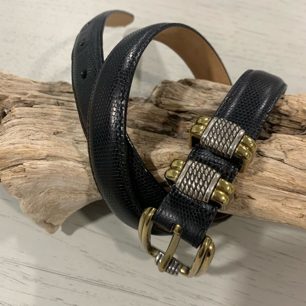 Brighton Black Leather Belt with Gold and Silver Buckle - Picture 2 of 12